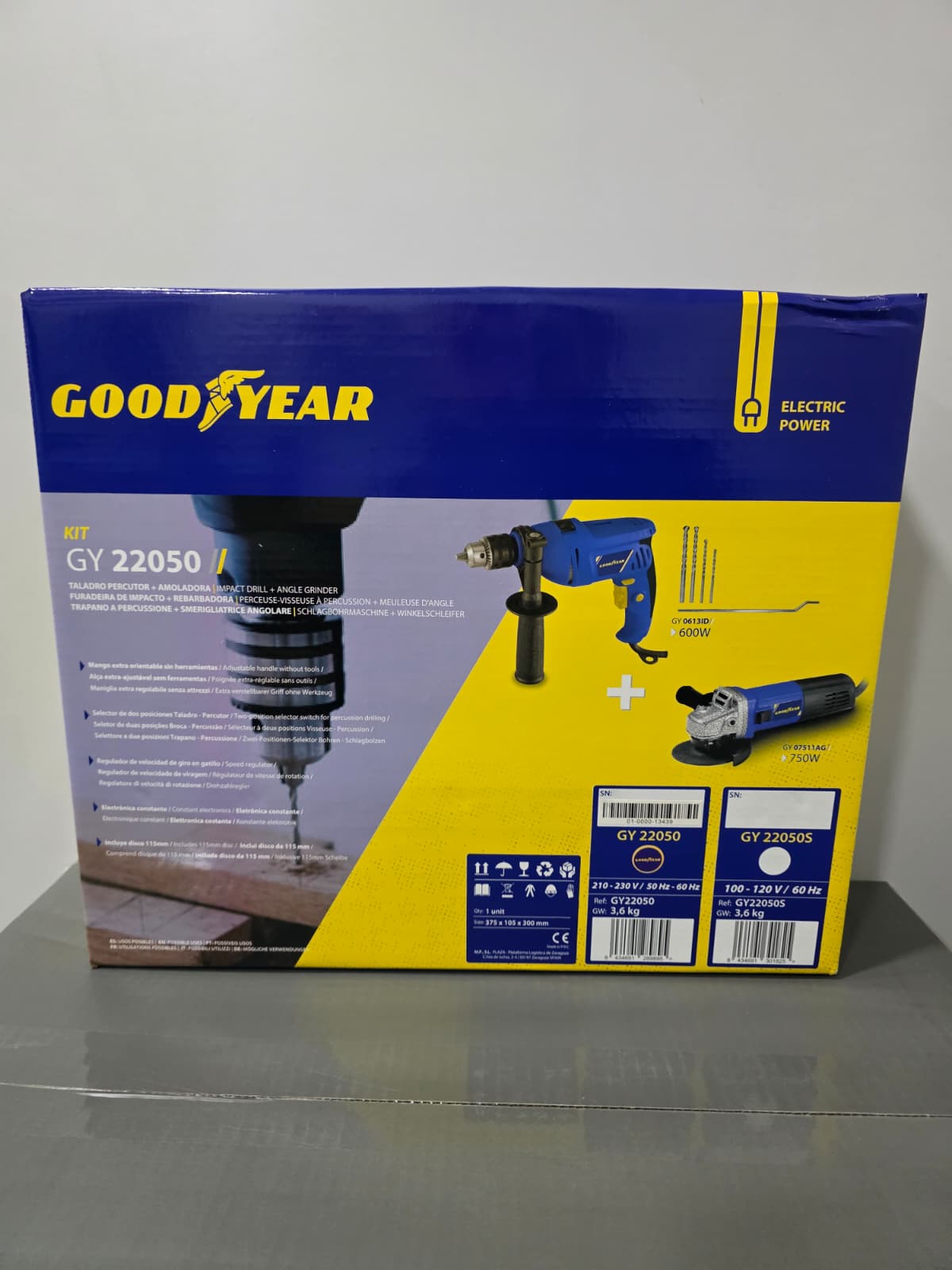 pack de amoladora y taladro marca goodyear ( con cable )