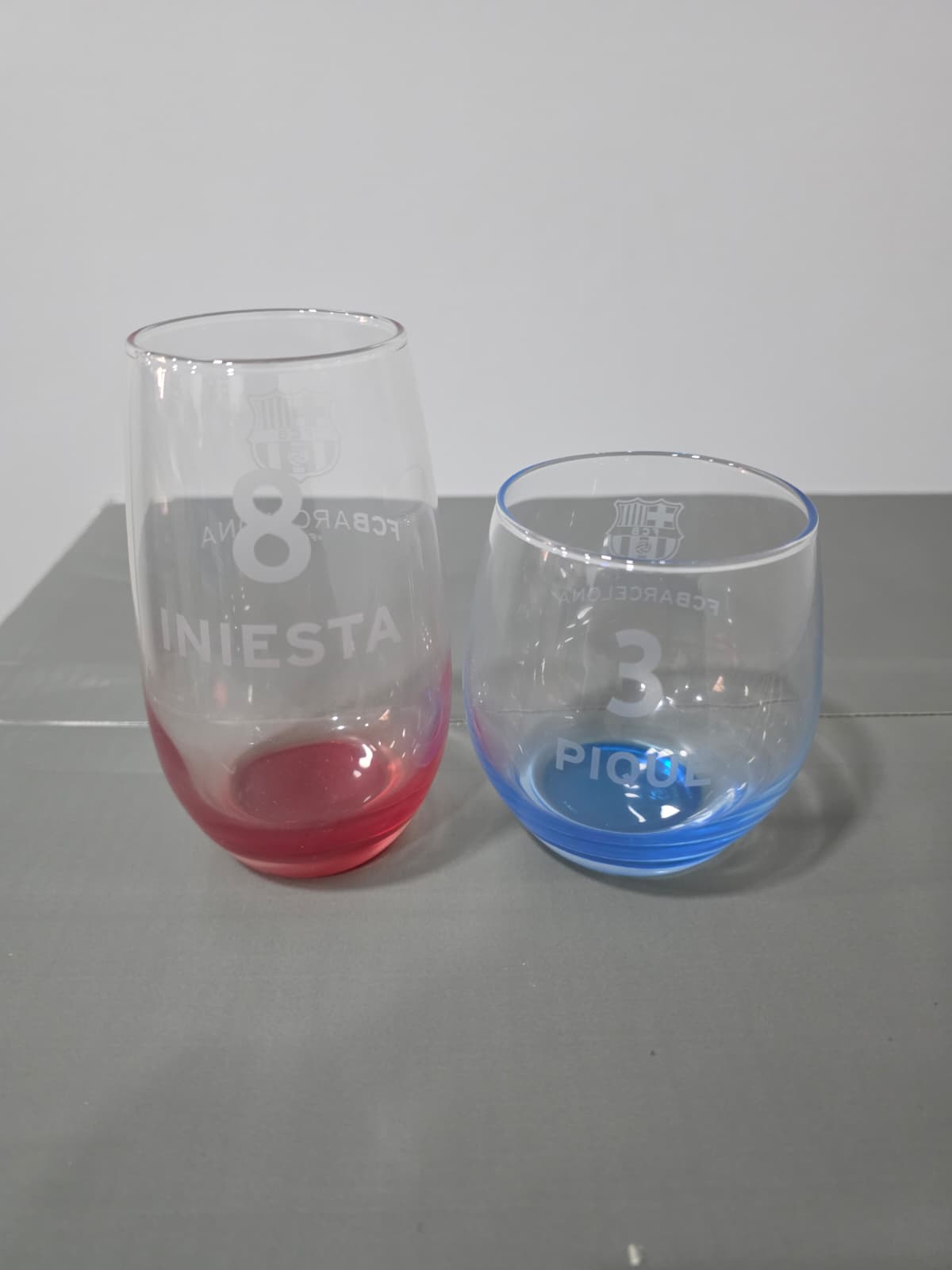 lote de vasos del barcelona antiguos jugadores de 250ml y 330ml